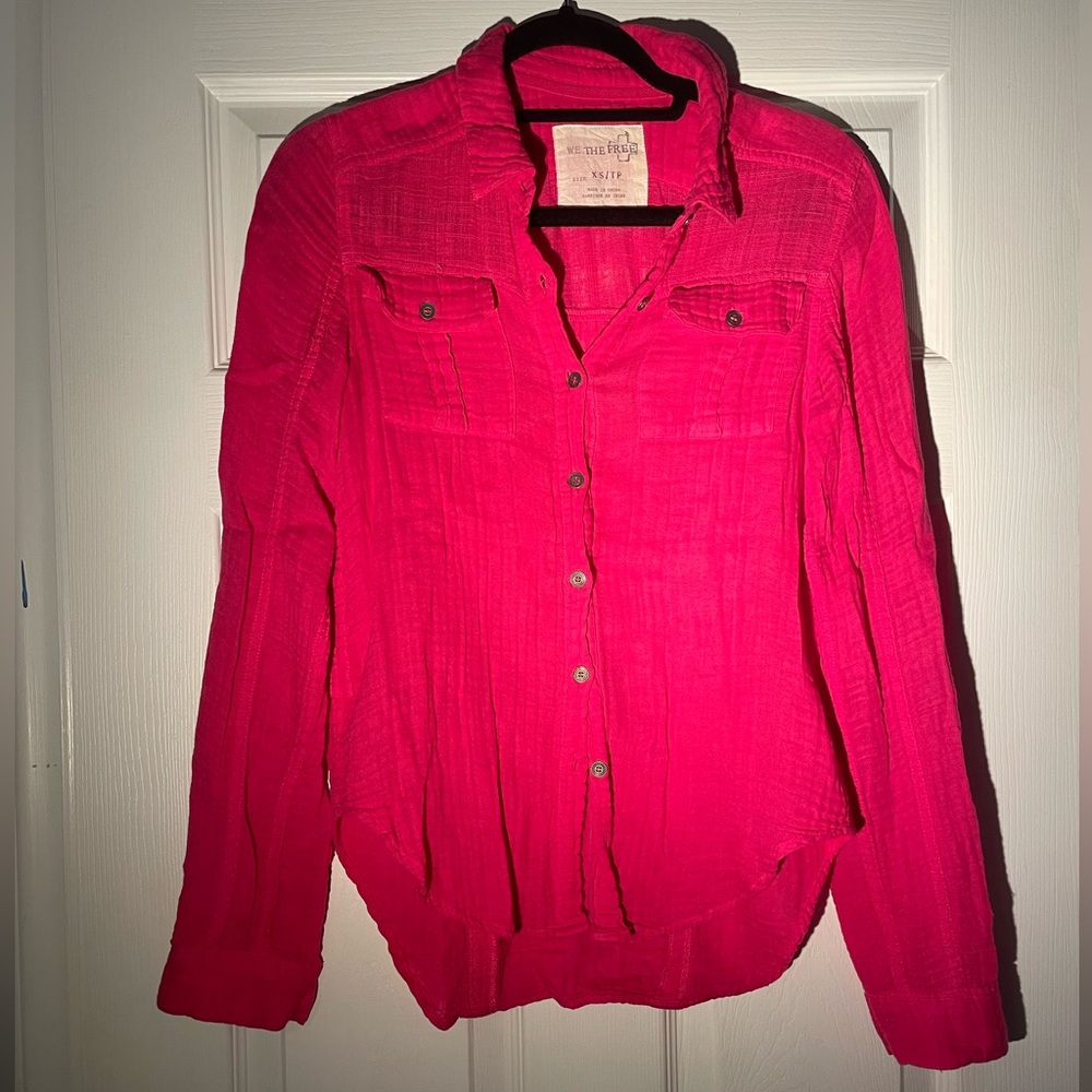 Free People Gauze Blouse in Hot Pink